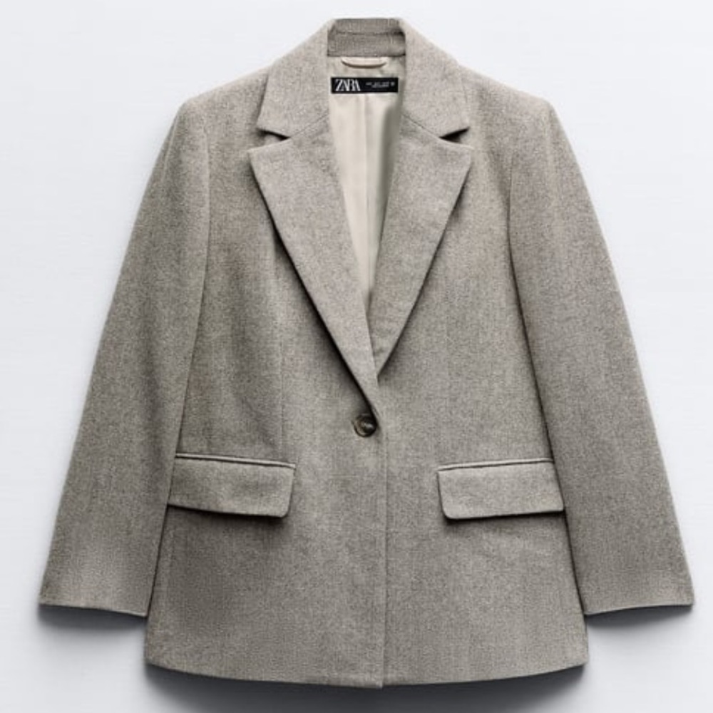 ZARA STRAIGHT CUT HERRINGBONE BLAZER SZ XS NEW